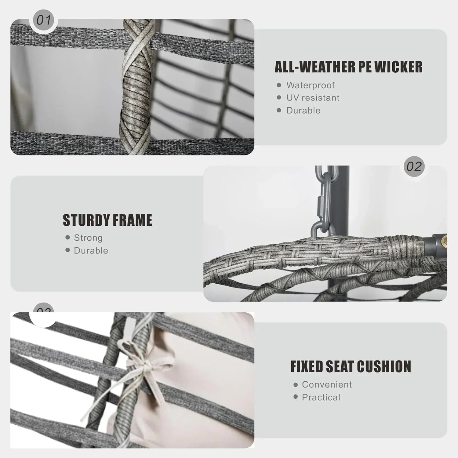 HWB Hanging Egg Chair with Stand Patio Wicker Hammock Egg Swing Chair Cushion for Bedroom