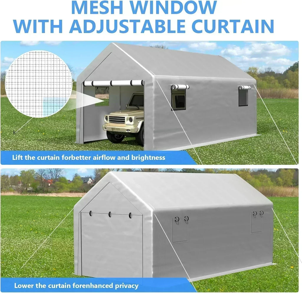 6x8 ft Heavy Duty Carport Tent Portable Garage Removable Side Walls Four Seasons Tarpaulin