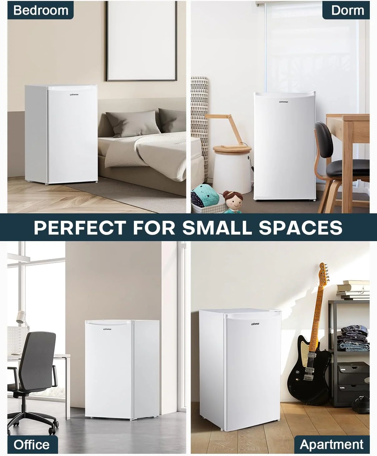 Upstreman 3.2 Cu.Ft Mini Fridge with Freezer, Single Door Mini Fridge, Dorm Fridge, Adjustable Thermostat, Mini Refrigerator