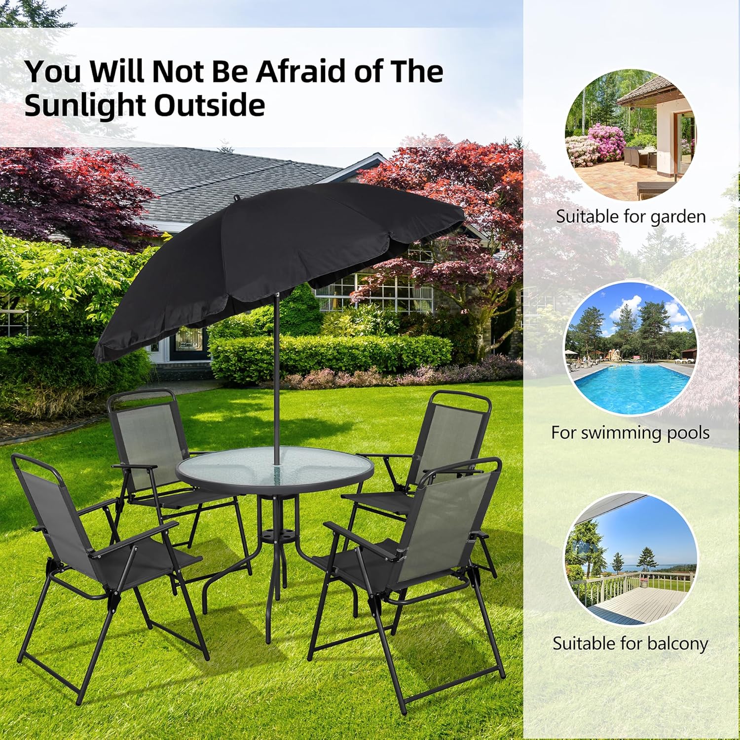 Vongrasig 6 Piece Folding Patio Dining Set Small Metal Outdoor Garden Patio Table and Chair Set