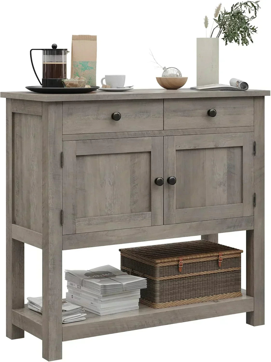 Farmhouse style console table coffee bar entry table with storage rack sofa table