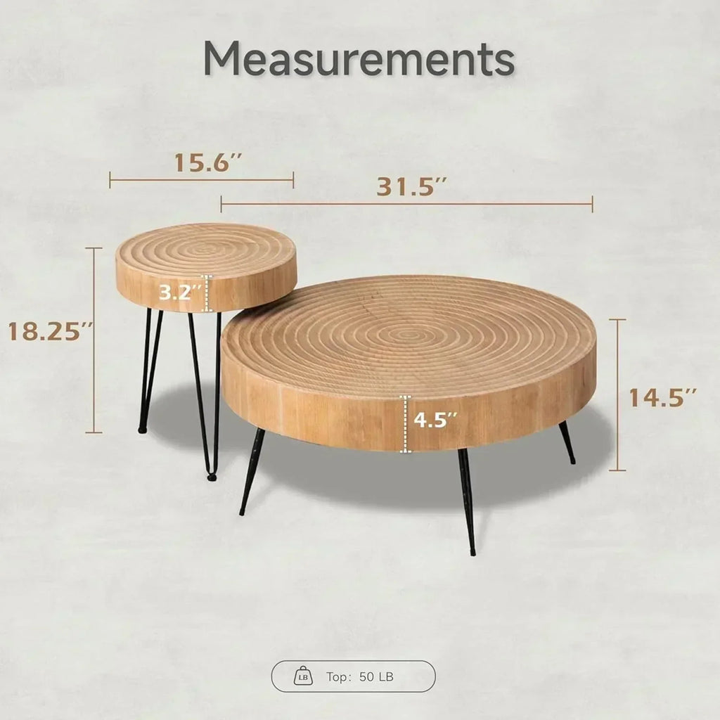 Two-Piece Modern Farmhouse Living Room Coffee Table Set Round Nesting Tables