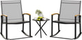 Shintenchi 3 Piece Outdoor Rocking Bistro Set, Textilene Fabric Small Patio Furniture Set, Front Porch Rocker Chairs Conversation Set with Table for Lawn, Garden, Balcony, Poolside (Black)