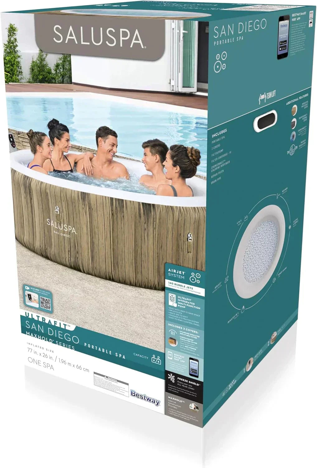 Bestway SaluSpa Miami EnergySense AirJet Inflatable Hot Tub Spa 71 x 26 Portable Hot Tub