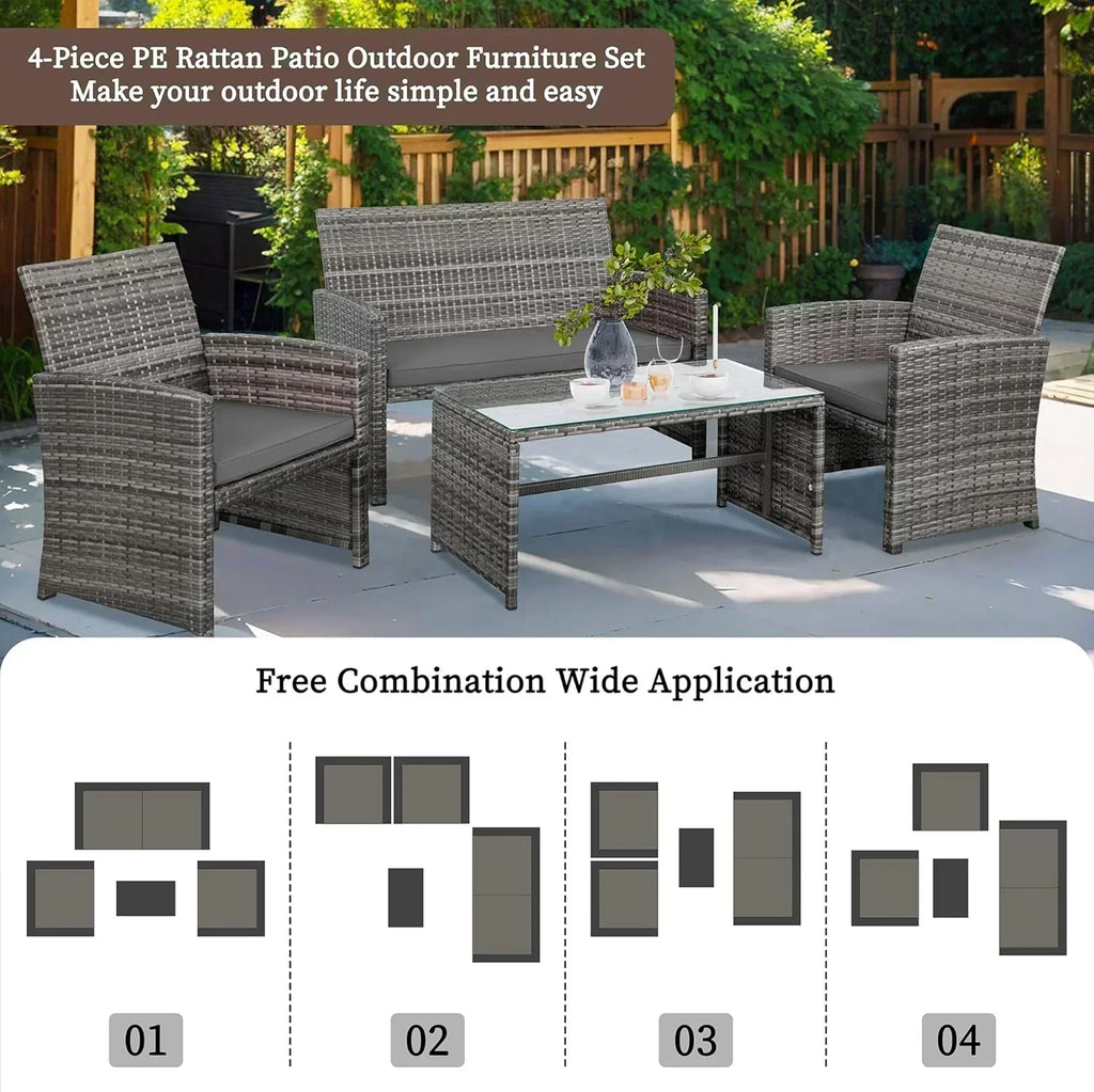 Shintenchi 4 Piece Patio Ratten Set Outdoor Furniture Set Wicker Conversation Set