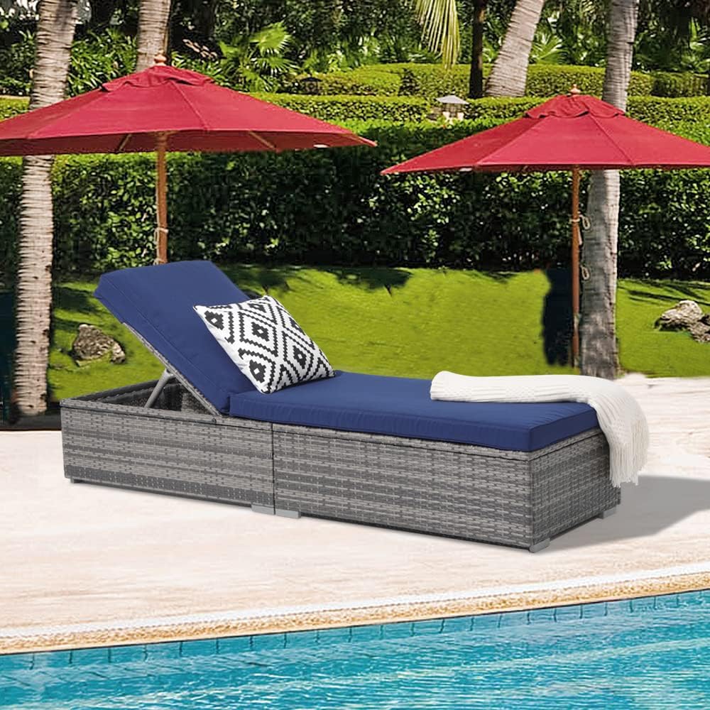Patiorama Outdoor Patio Lounge Chair Elegant Reclining Adjustable Pool Rattan Chaise Chair