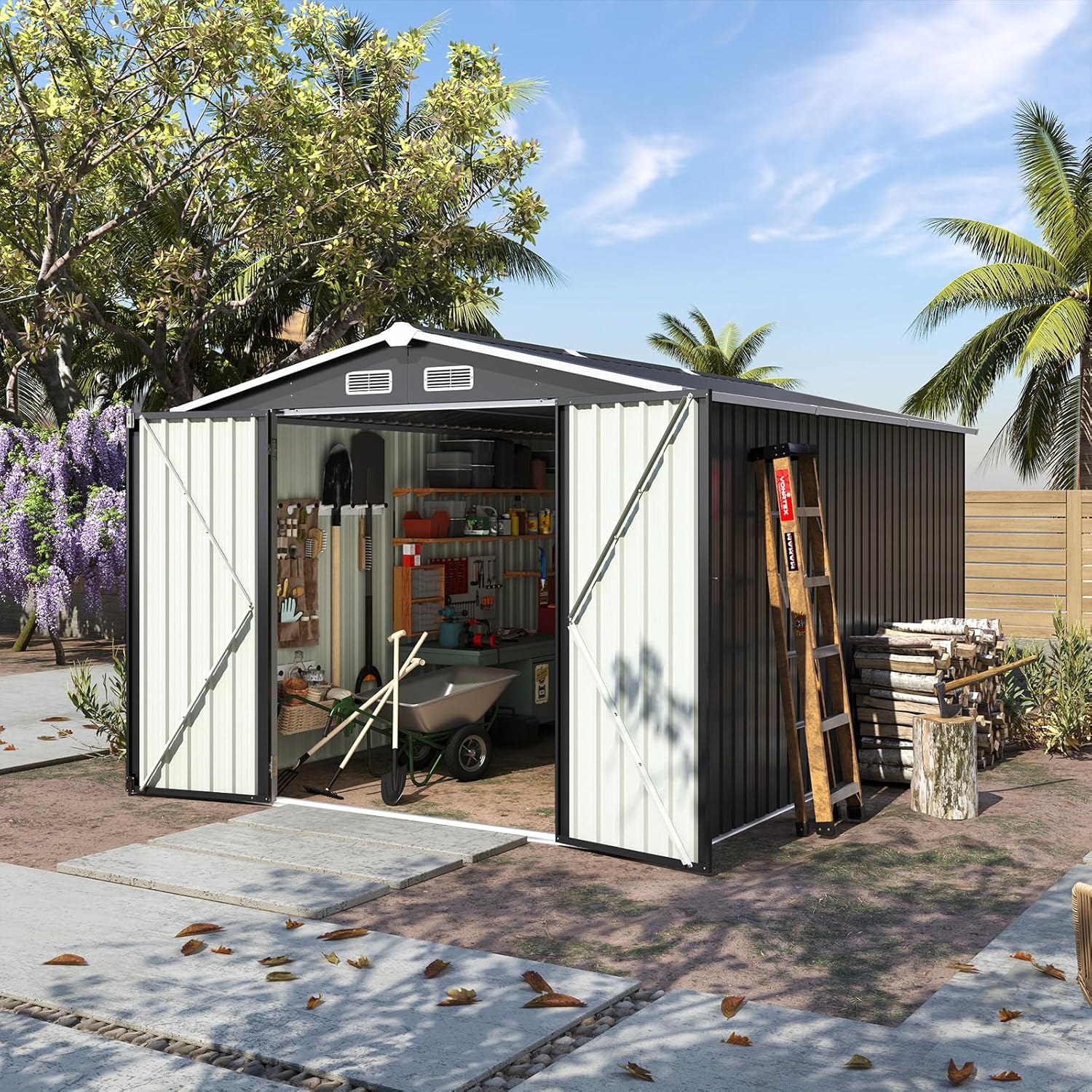 Aoxun 12x10 FT Shed Metal Outdoor Waterproof Storage Shed Steel Utility Garden Tool Shed