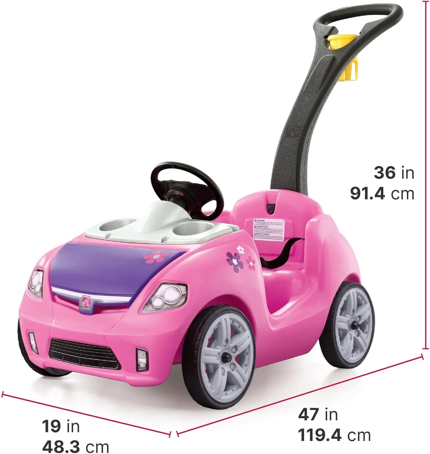 Step2 Whisper Ride II Ride On Push Toy Car Pink Ride On Car Seat Belt Easy Storage Transport