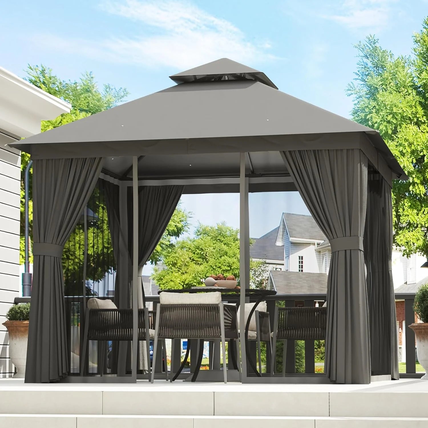 Aoxun Outdoor Gazebo for Patio 10x12, Metal Frame Canopy with Double Roofs