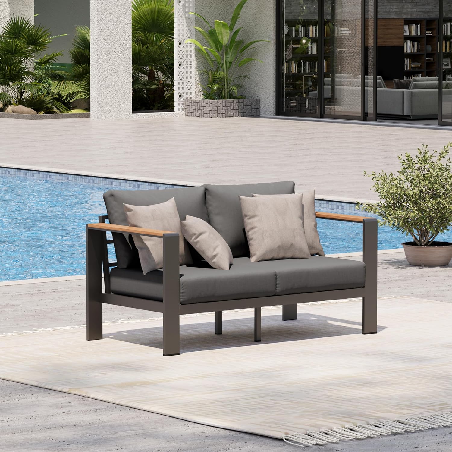 Aluminum Outdoor Patio Furniture Set with Coffee Table, 4 Piece Patio Conversation Sets with Washable Thick Cushions