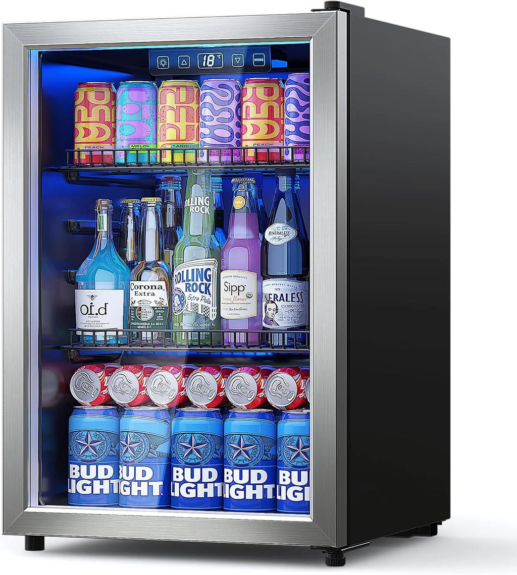 Beverage Refrigerator Cooler-120 Cans Freestanding Mini Fridge Cooler with Glass Door
