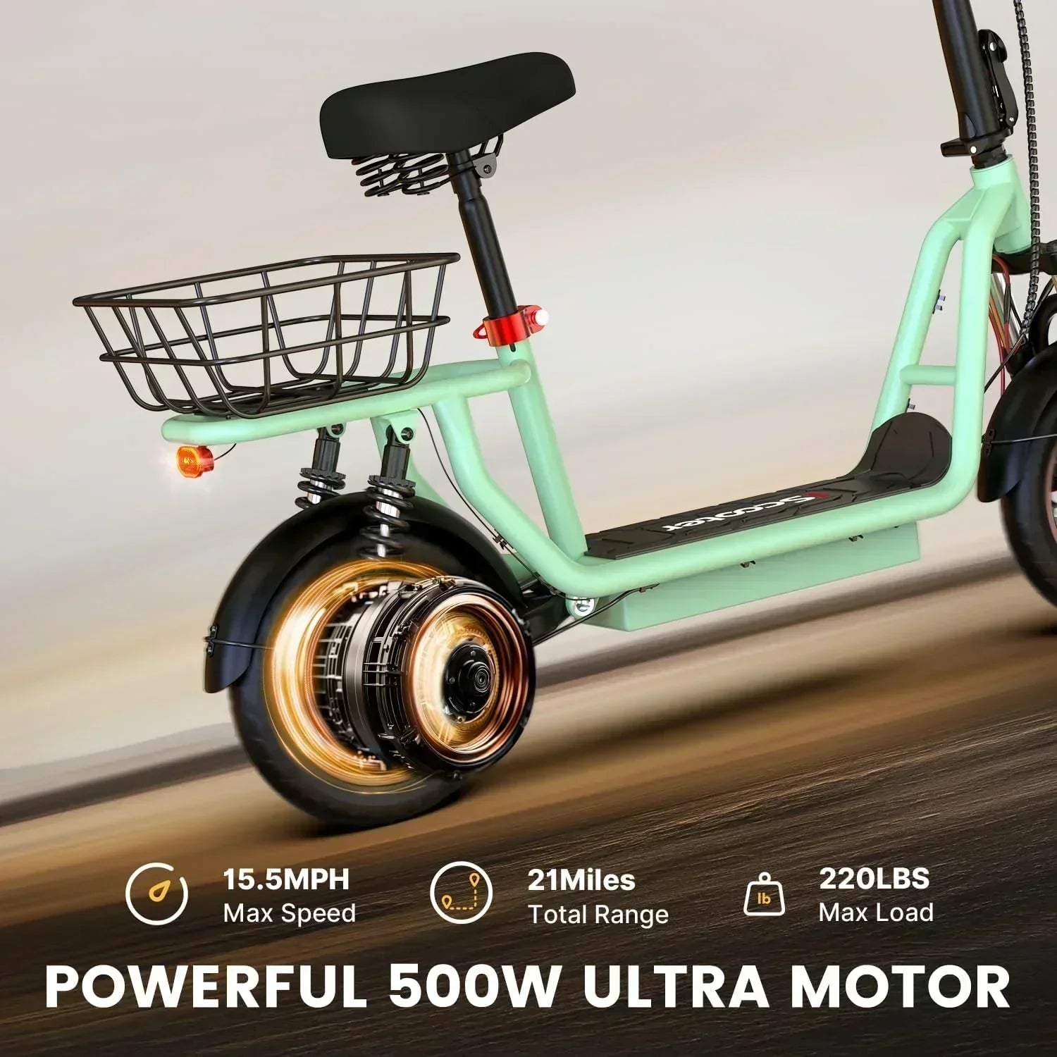 iScooter electric scooter with seat 28/19/15.6 mph top speed dual suspension scooter