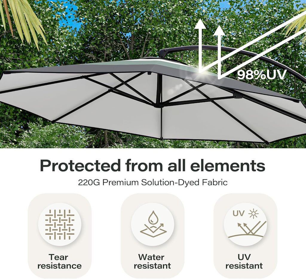 LAUSAINT HOME Outdoor Patio Umbrella with Base included, 11 FT Deluxe Curvy Cantilever Umbrella Heavy Duty Offset Hanging Umbrella with 360° Rotation for Market, Pool, Garden, Backyard, Deck (Beige)