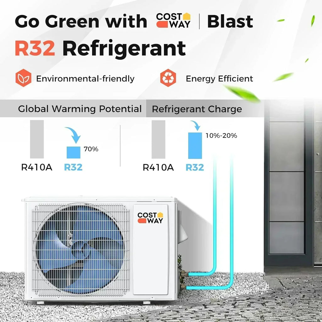 COSTWAY 12000BTU Mini Split Air Conditioner Heater 20 SEER2 115V Wall-Mounted Ductless