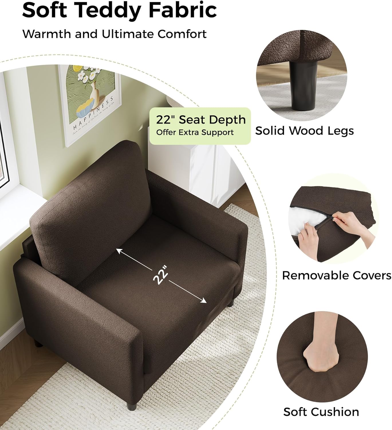 Loveseat Sofa 51 Love Seat Comfy Corduroy Small Loveseat Tool-Free Setup Couch