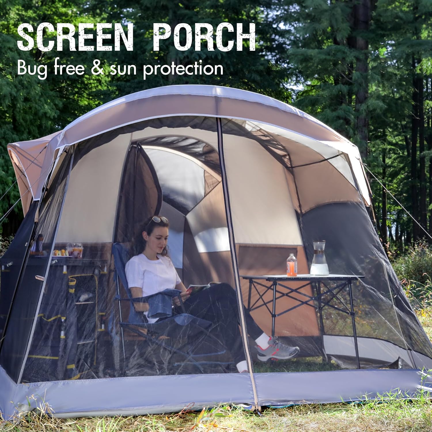 PORTAL 6/8/10 Person Family Camping Tent with Screen Room Water Resistant Big Tunnel Tent