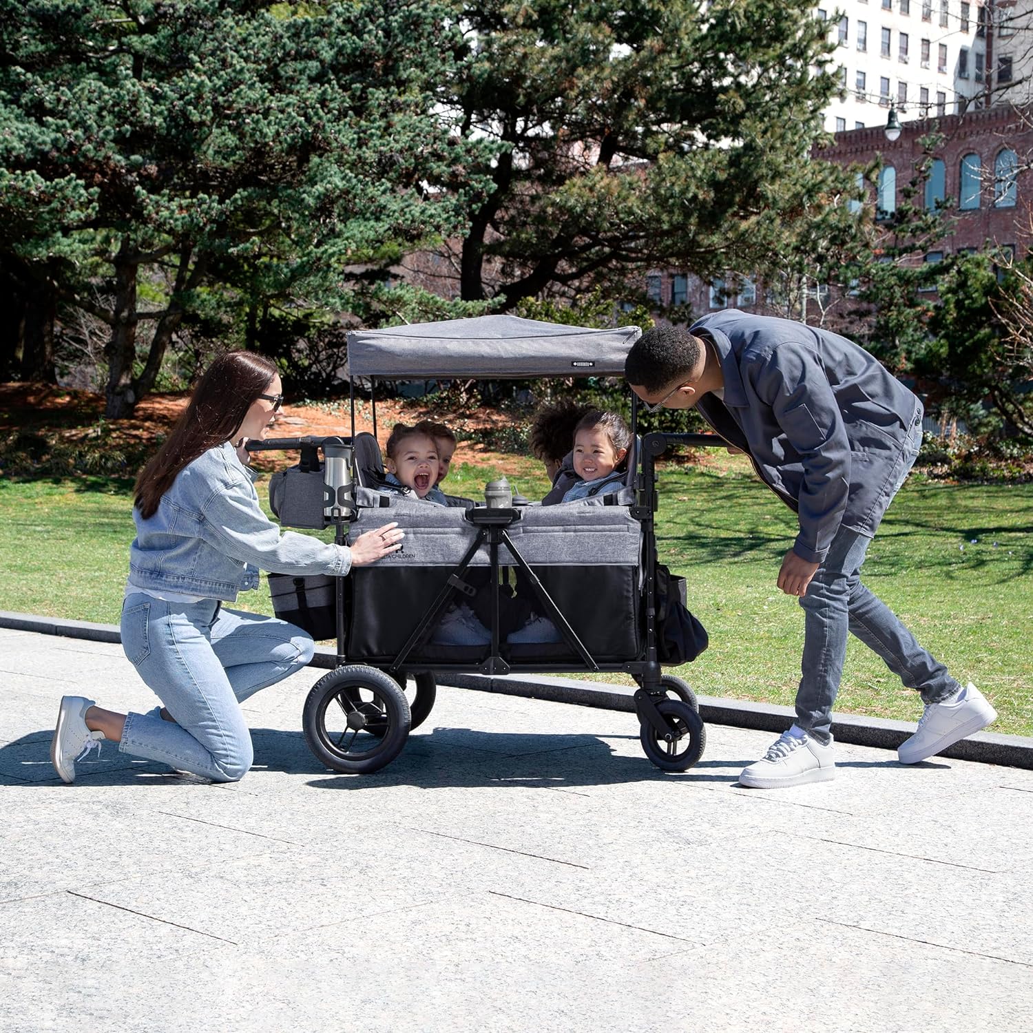 Jeep Wrangler Deluxe 4 Seater Stroller Wagon by Delta Children Premium Quad Stroller Wagon