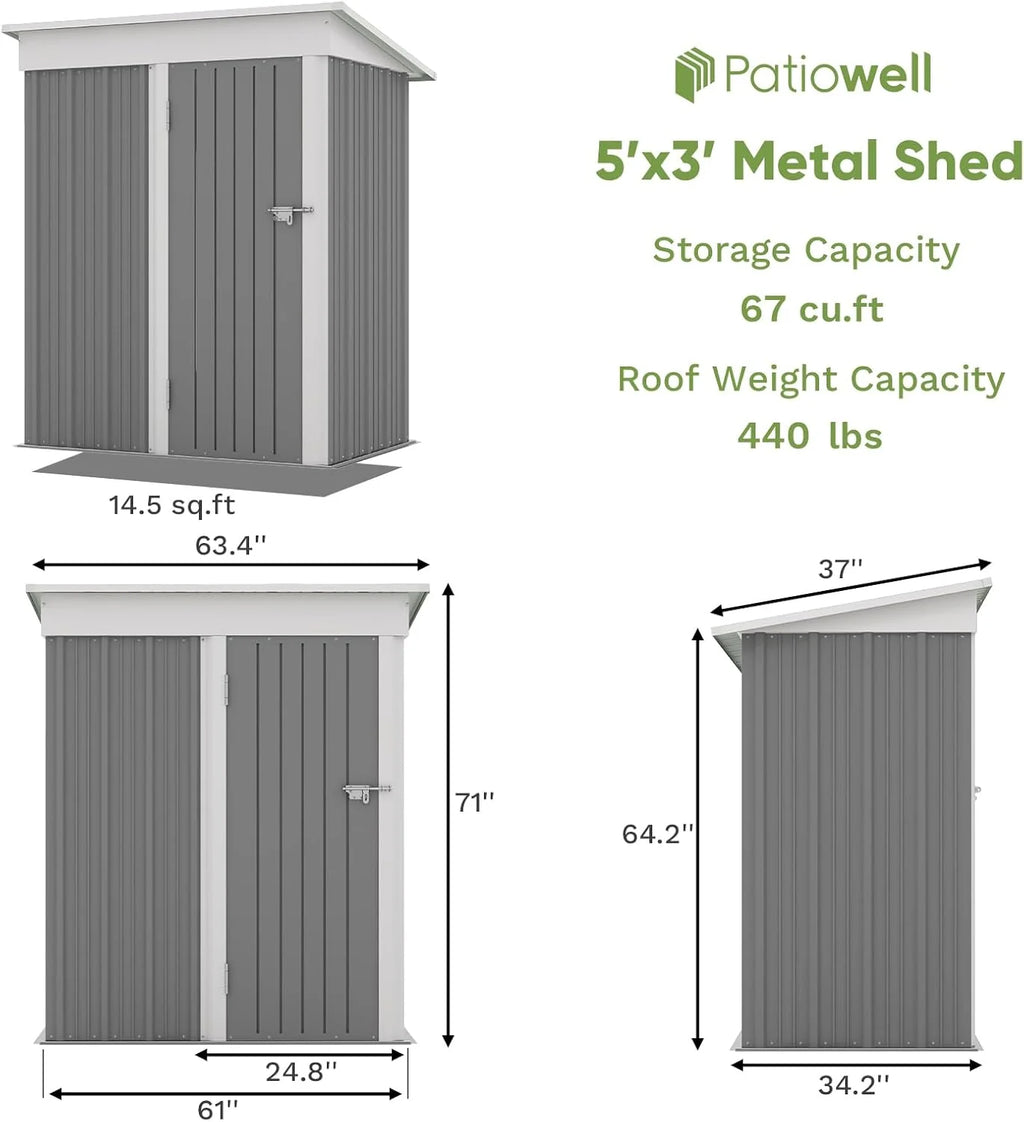Patiowell 5x3 FT Outdoor Storage Shed Tool Shed with Sloping Roof and Lockable Door Metal Shed