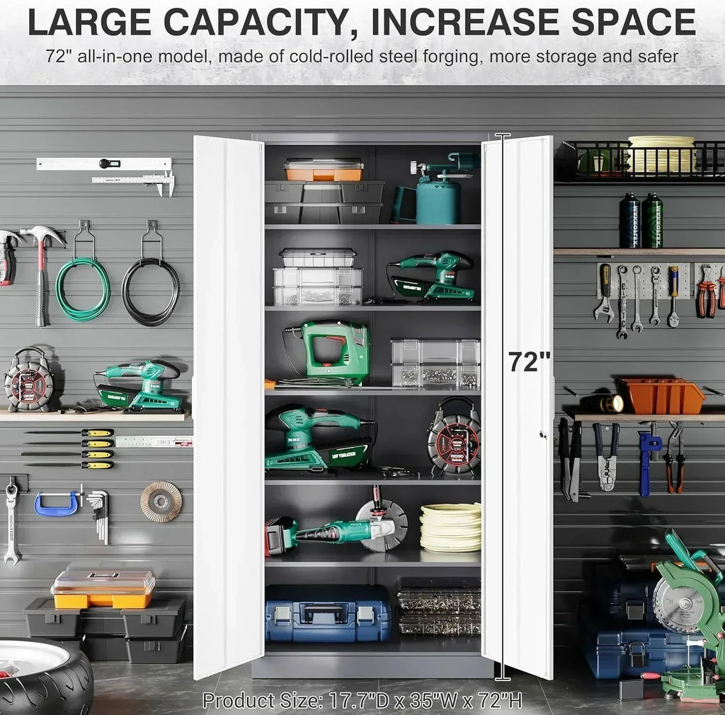 Metal Storage Cabinet with 2 Doors and 6 Shelves Black Metal Cabinet Garage Storage Cabinet