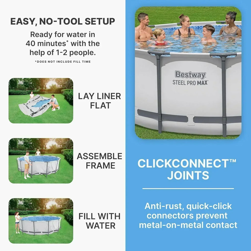 Steel Pro MAX 14 Foot x 48 Inch Round Metal Frame Above Ground Outdoor Swimming Pool Set
