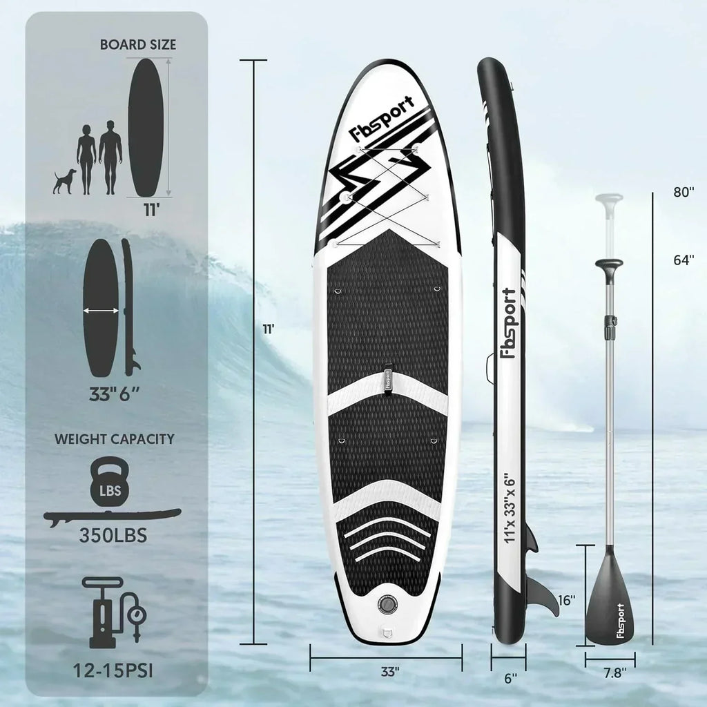 FBSPORT 11' Premium Stand Up Paddle Board Yoga Board with Durable SUP Accessories Carry Bag