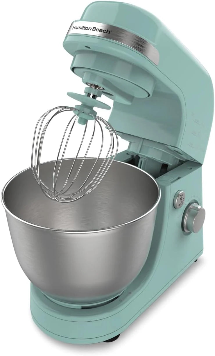 Hamilton Beach Electric Stand Mixer, 4 Quarts, Dough Hook, Flat Beater Attachments, Splash Guard 7 Speeds with Whisk, Black
