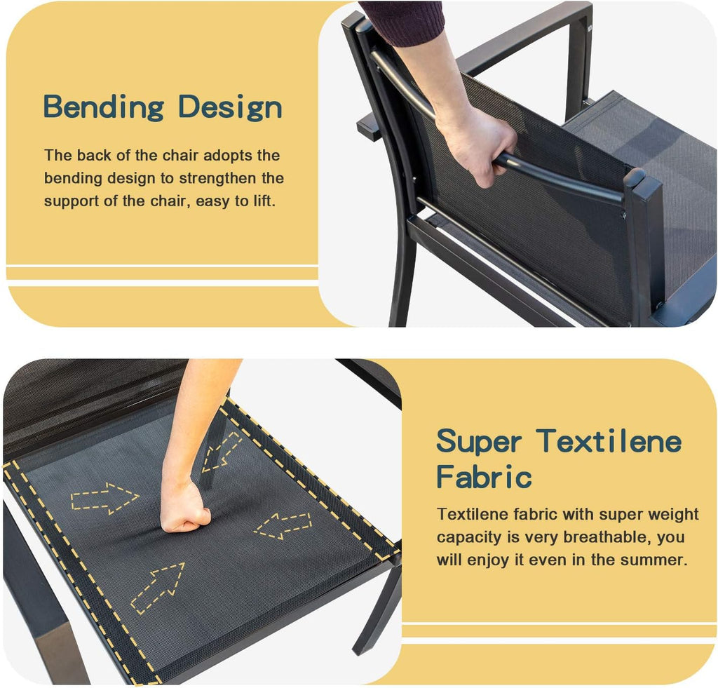 Homall Patio Dining Set 7 Pieces Outdoor Furniture Table and 6 Textilene Chairs, Light Grey
