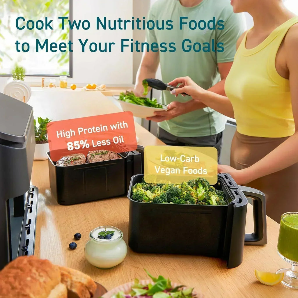 COSORI 9Qt 10-in-1 Dual Air Fryer Fresh Balanced Meals for Family with Double Baskets