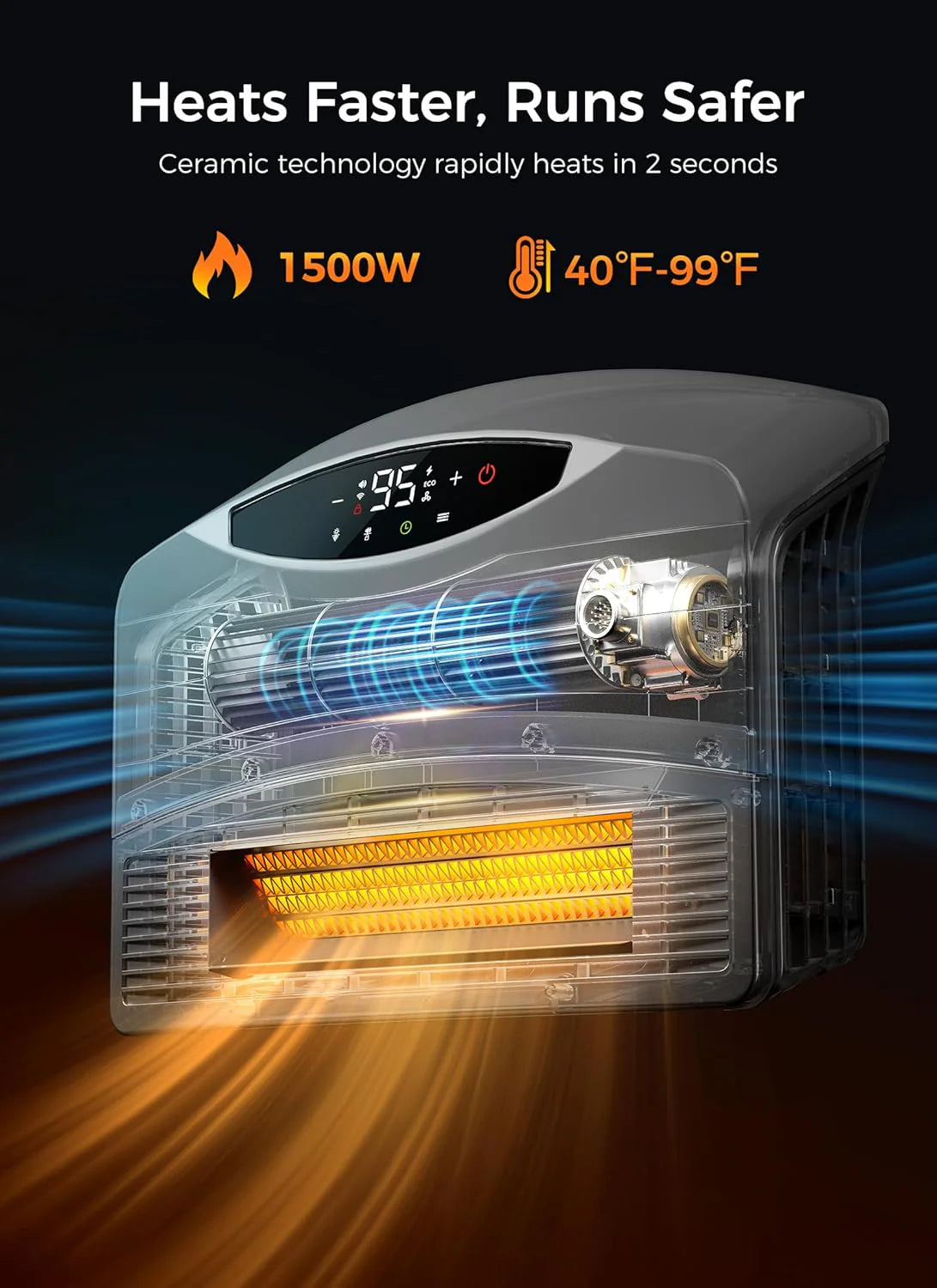 GiveBest Electric Wall Heater with WiFi and Remote Control, Floor or Wall Mounted Heater, Large Room Coverage, 3 Heating Modes, 1500W Fast Heating Space with Thermostat for Indoor Room Use