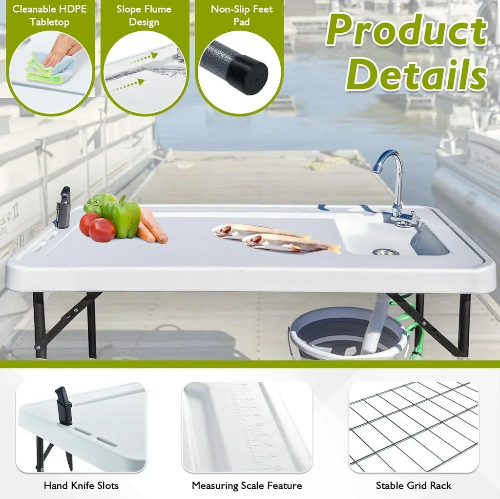 Folding Fish Cleaning Table Portable Camping Sink Table Outdoor Fish Fillet Cleaning Station
