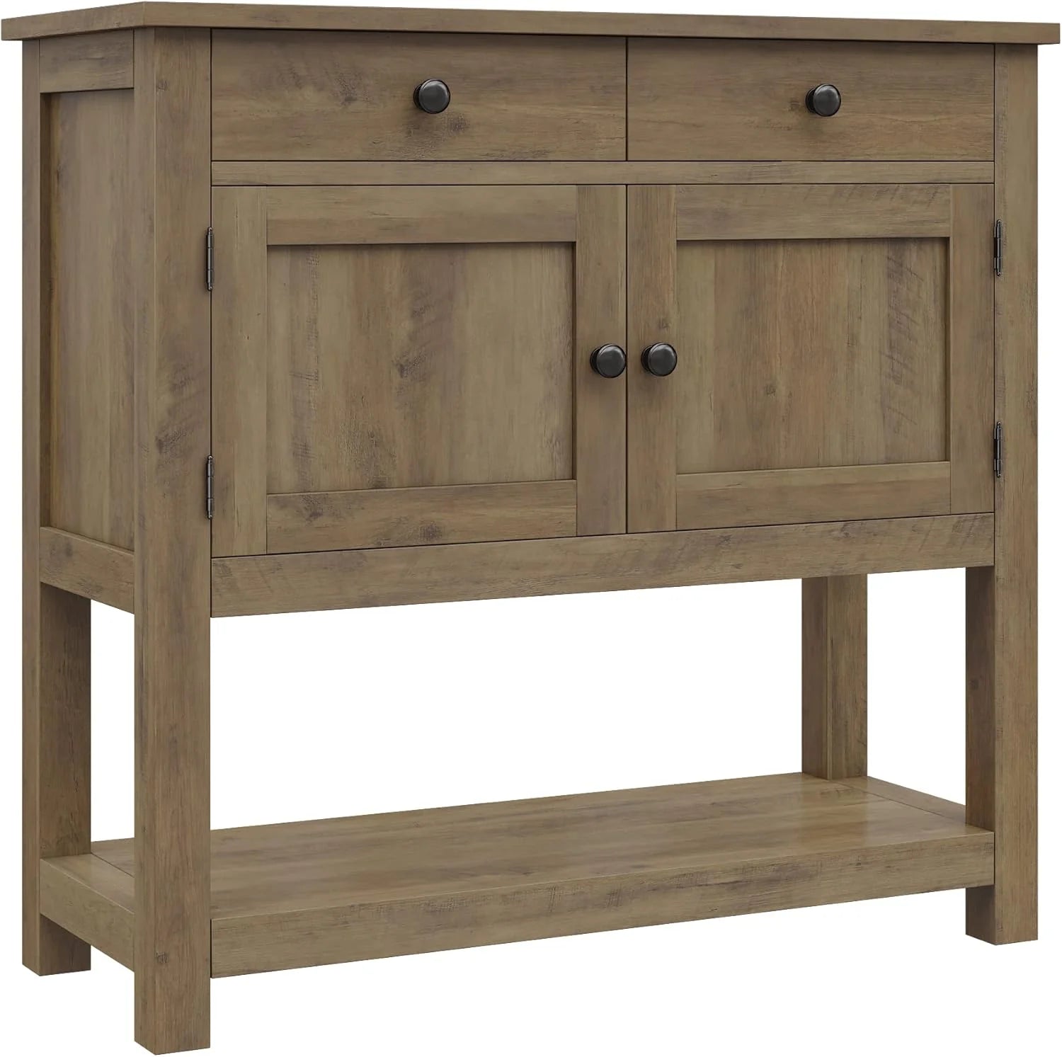 HOSTACK Farmhouse Console Table with 2-Door Cabinet & 2 Drawers, Coffee Bar, Entryway Table with Storage Shelf, Sofa Tables Buffet Sideboard for Kitchen, Hallway, Dining, Living Room, Rustic Brown