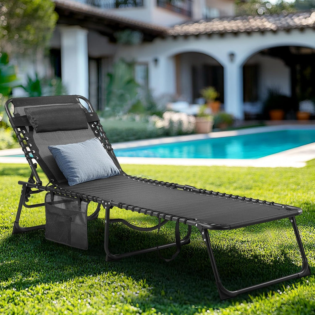 Unovivy Outdoor Chaise Lounge Chairs Portable Folding Pool Lounge Chair with Reclining Back