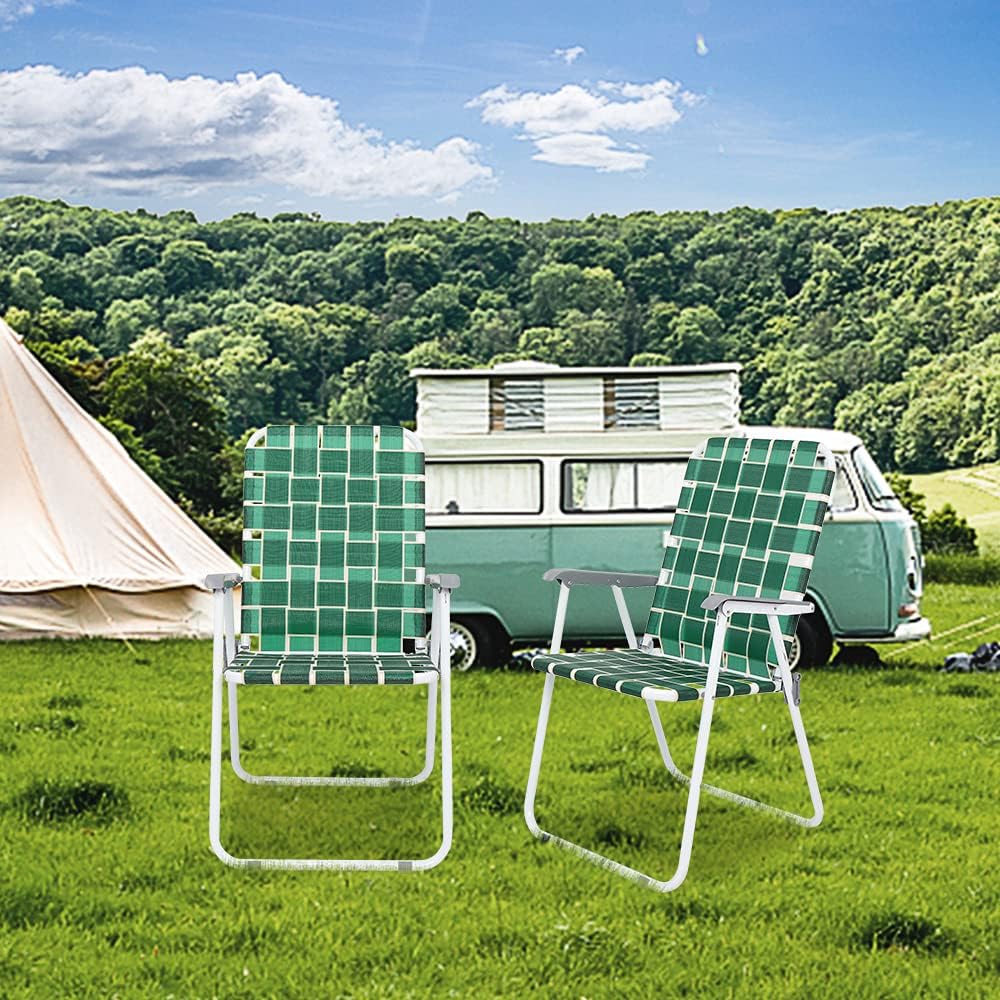 VINGLI Patio Lawn Webbed Folding Chairs Set of 2 Outdoor Beach Portable Lawn Chair