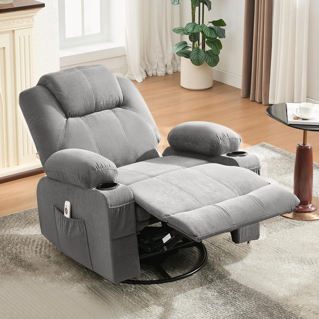 Large Swivel Rocking Recliner with Massage Function 360 Degree Swivel Rocking Single Sofa