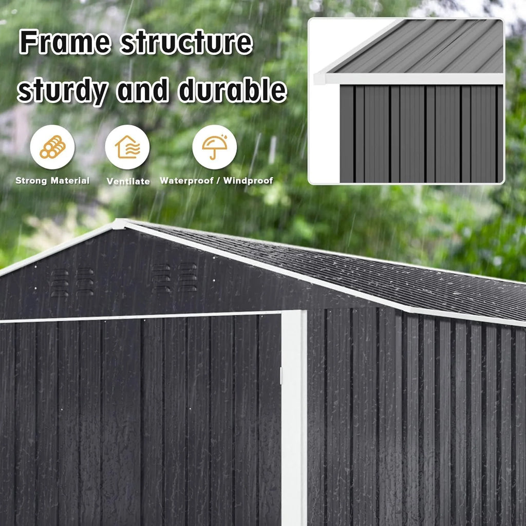 Polar Aurora 8 x 12 FT Outdoor Storage Shed, Metal Garden Shed with Updated Frame Structure, Tool Sheds for Backyard Garden Patio Lawn Black