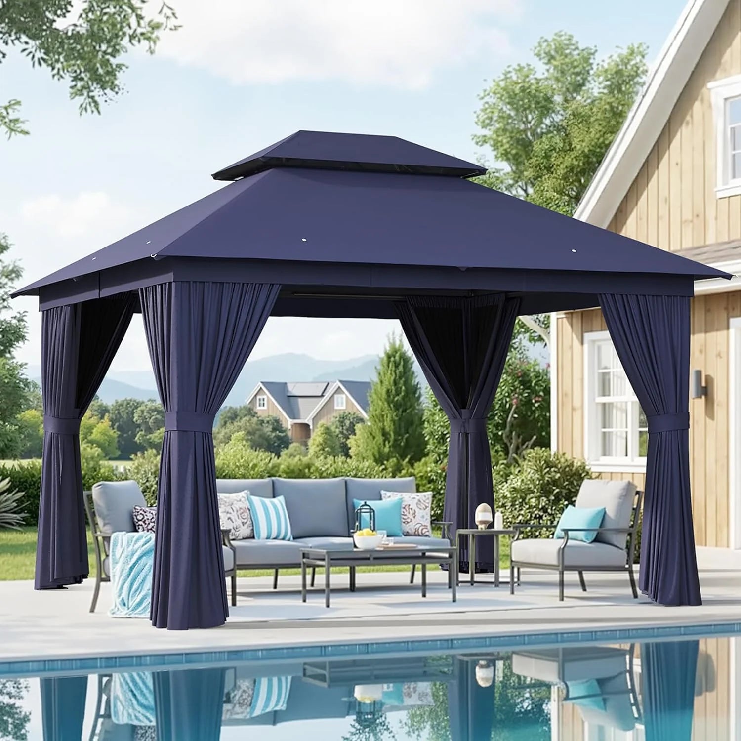 Aoxun Outdoor Gazebo for Patio 10x12, Metal Frame Canopy with Double Roofs