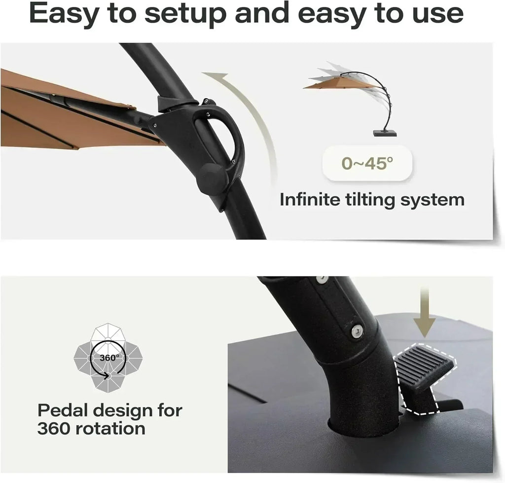 LAUSAINT HOME Outdoor Patio Umbrella with Base included 11 FT Deluxe Curvy Cantilever Umbrella