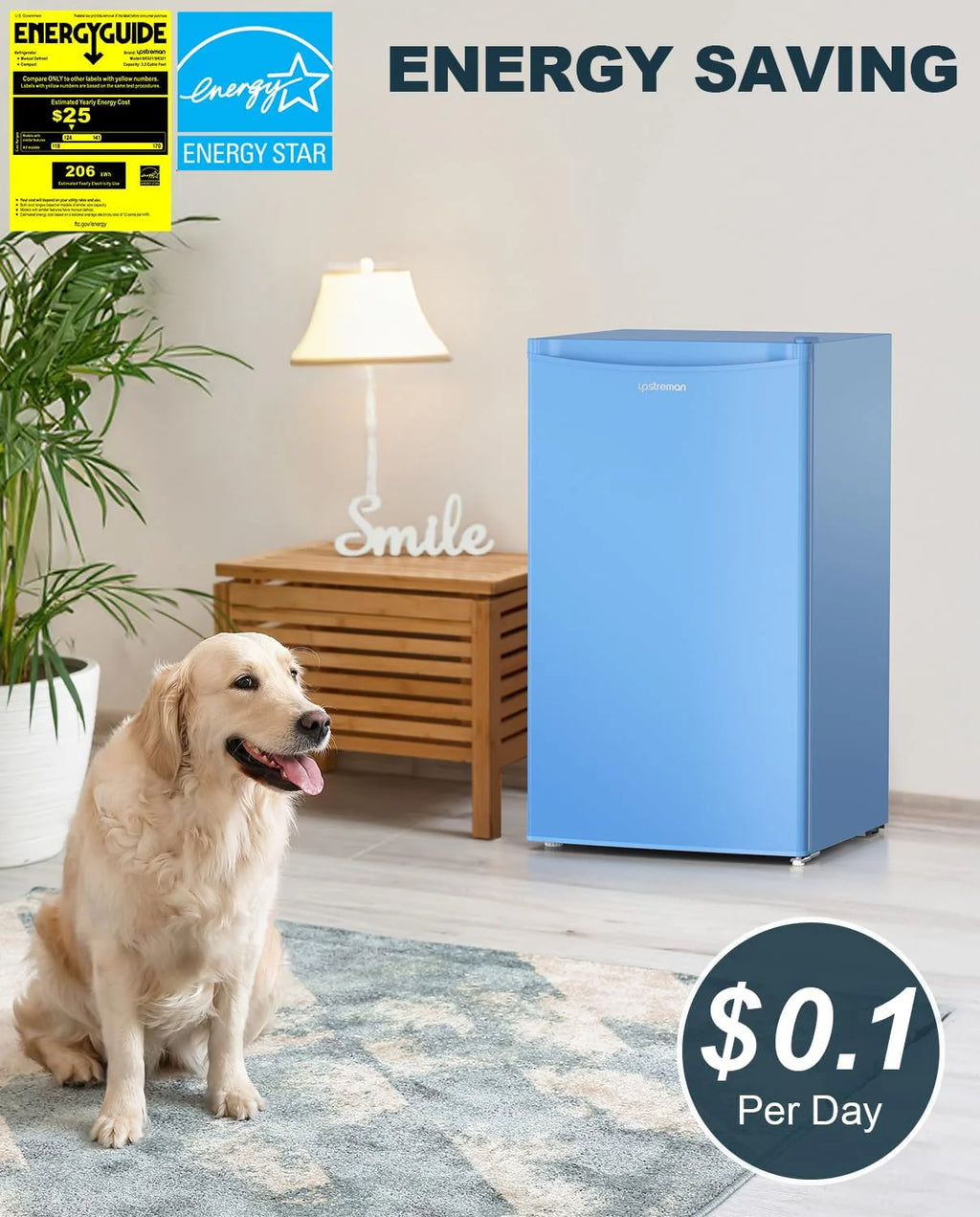 Upstreman 3.2 Cu.Ft Mini Fridge with Freezer, Single Door Mini Fridge, Dorm Fridge, Adjustable Thermostat, Mini Refrigerator