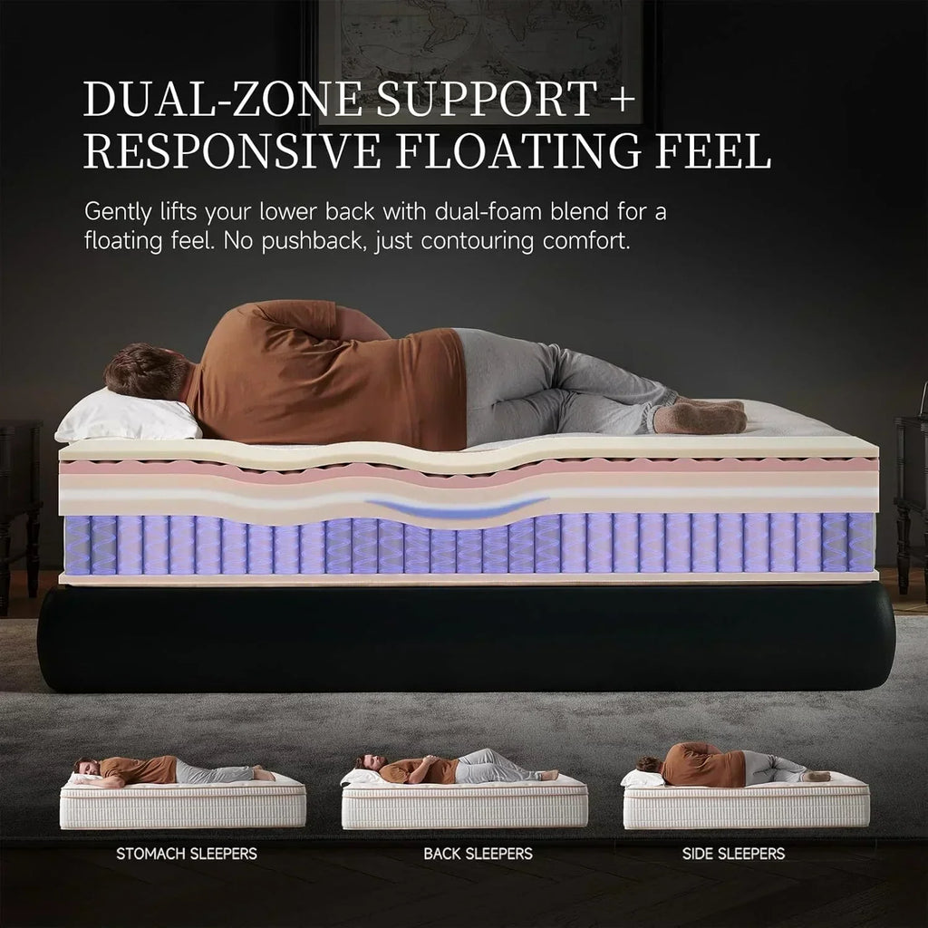 14-inch queen-size hybrid mattress with cooling gel memory foam and zoned pocket springs