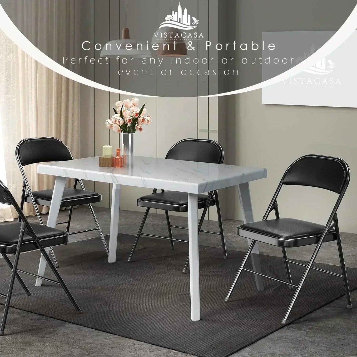 6 Pack Black Folding Chairs with Leather Chairs Events Office Wedding Party Upholstered Chairs