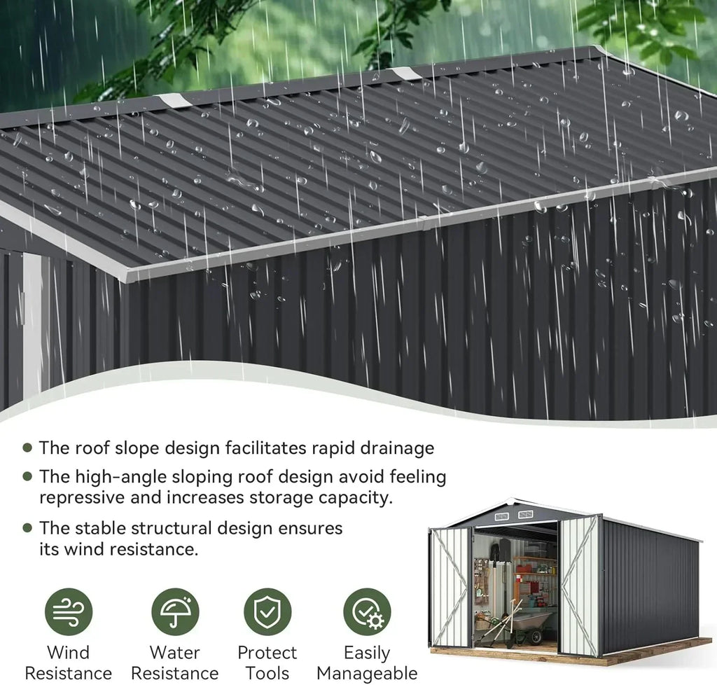 Aoxun 12x10 FT Shed Metal Outdoor Waterproof Storage Shed Steel Utility Garden Tool Shed