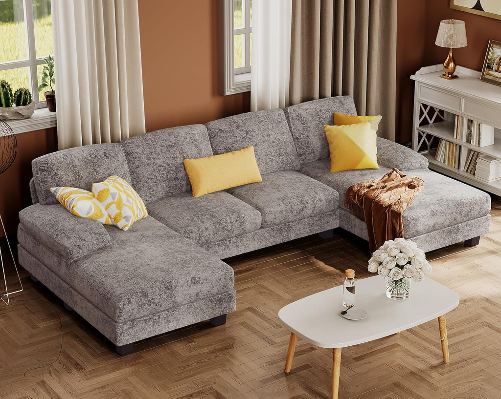 Furmax Sectional Couches for Living Room U-Shaped Sofa Couch Linen Fabric 4 Seat Sofa Set