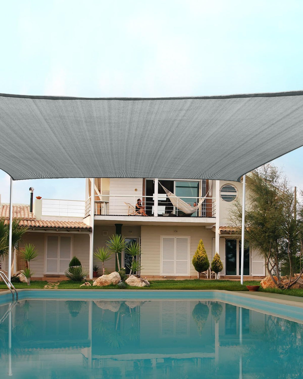 Quictent Sun Shade Sail for Patio, 185GSM Heavy Duty Rectangular Outdoor Sunshades UV Block Outside Canopy Cover for Backyard White and Grey Multi 20x26ft