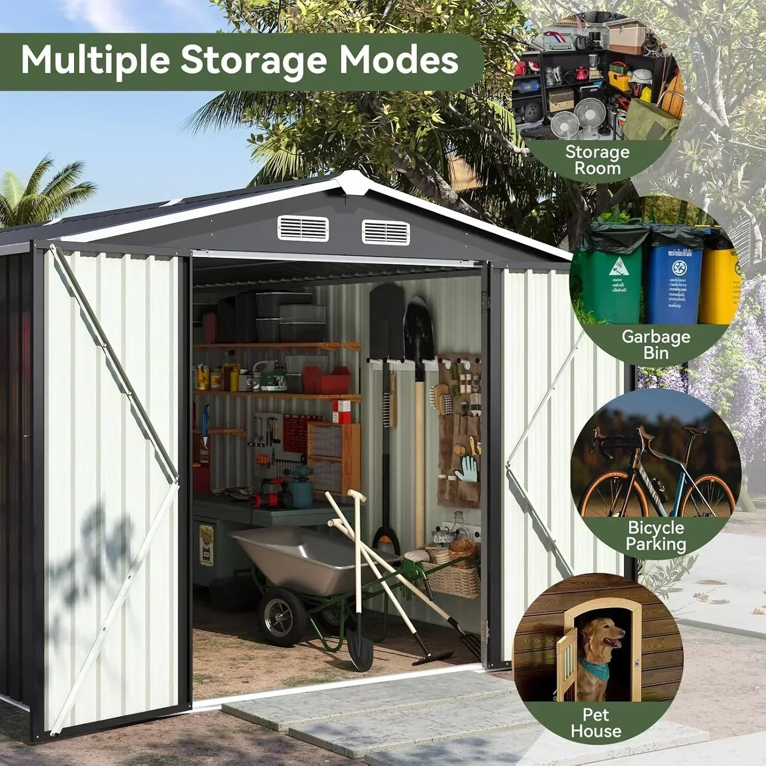 Aoxun 12x10 FT Shed Metal Outdoor Waterproof Storage Shed Steel Utility Garden Tool Shed