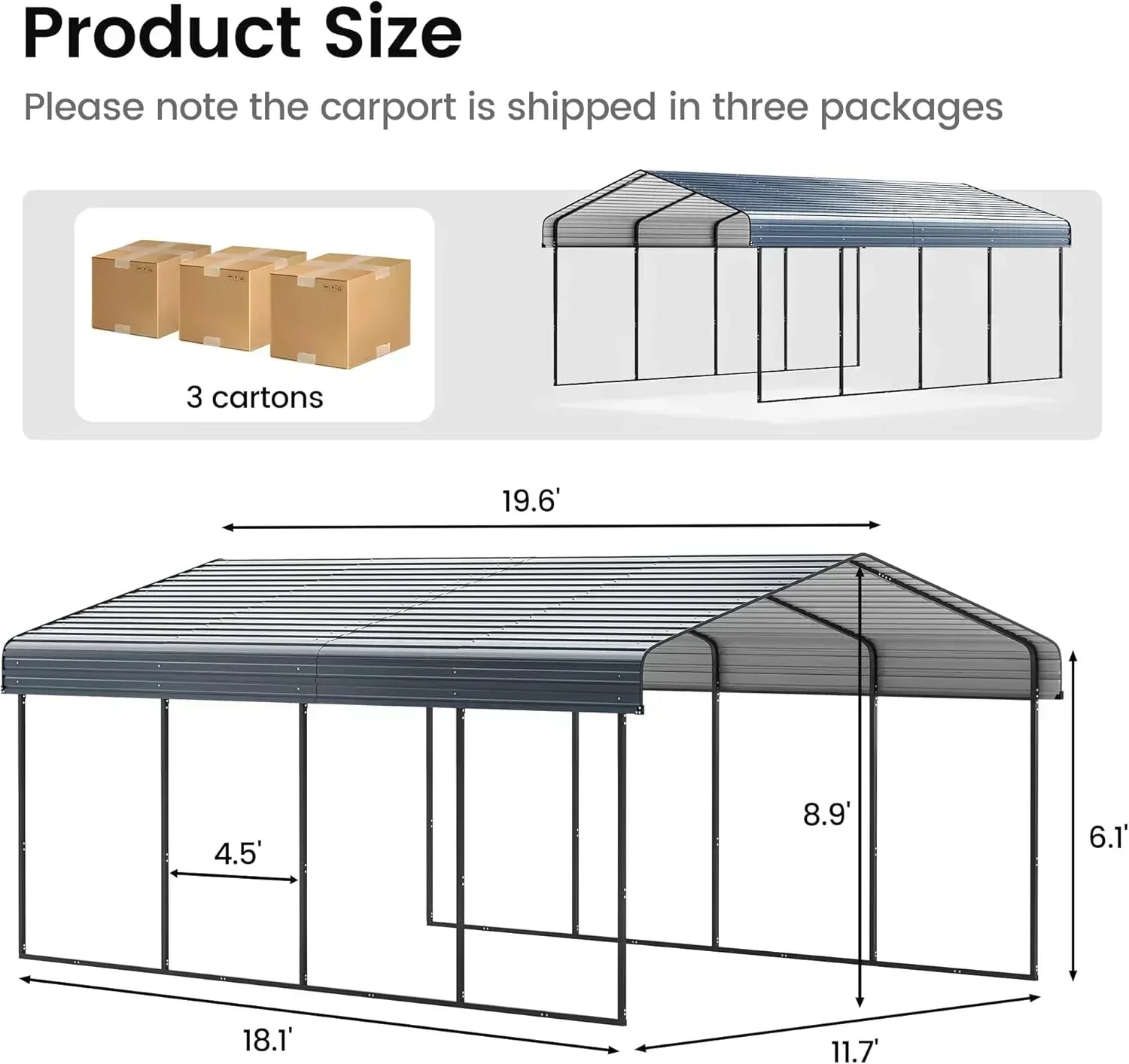 10'x15' Heavy Duty Metal Carport Outdoor Garage Car Shelter Shade with Heavier Frame